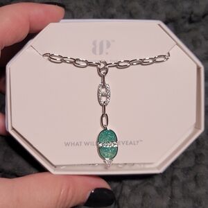 Silver Chain Necklace with Teal Pendant by Bomb Party